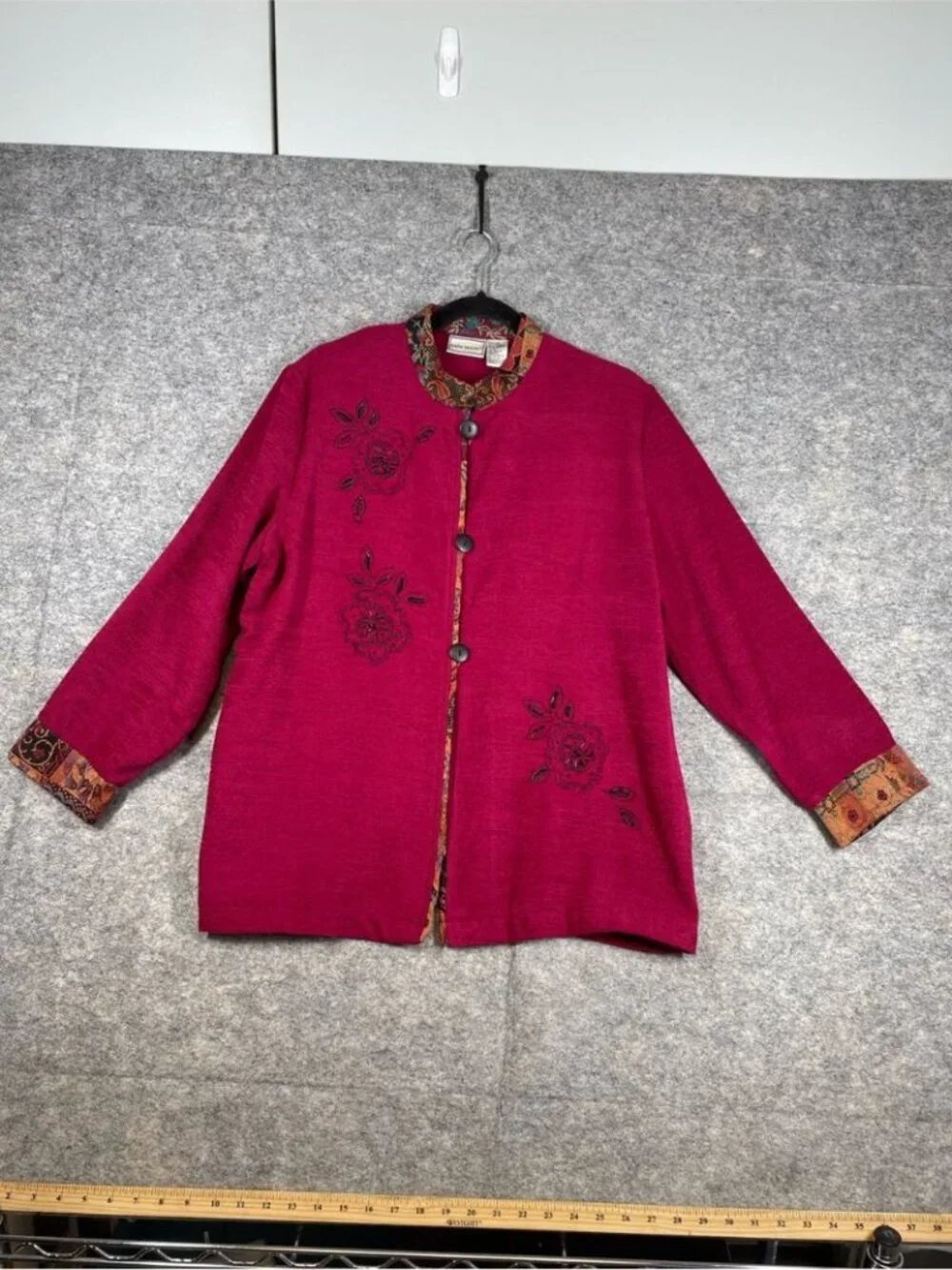 Vintage Napa Valley Embroidered Magenta Jacket Paisley Trim Large Boho Artsy